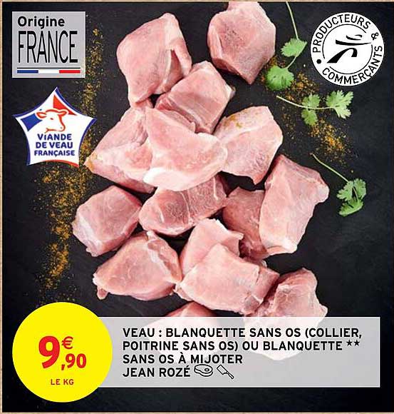 veau: blanquette sans os (collier, poitrine sans os) ou blanquette** sans os à mijoter jean rozé