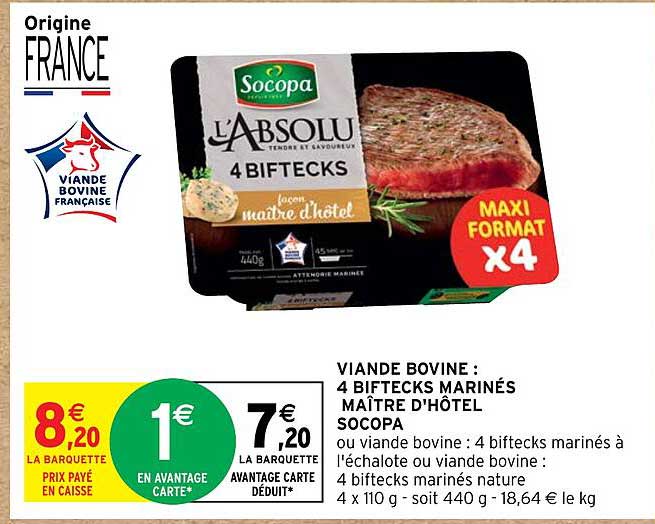 viande bovine : 4 biftecks marinés maître d'hôtel socopa