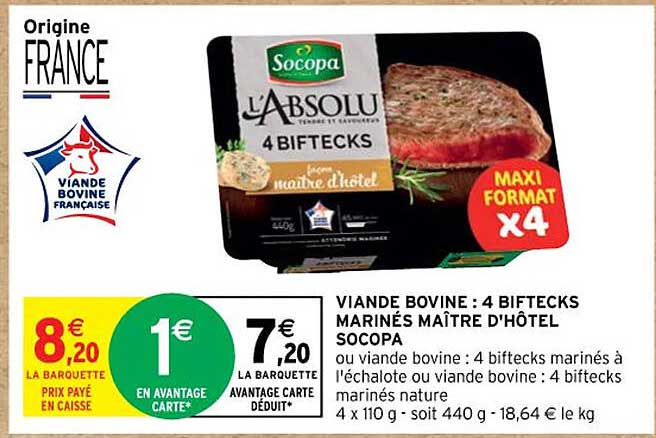 viande bovine : 4 biftecks marinés maître d'hôtel socopa