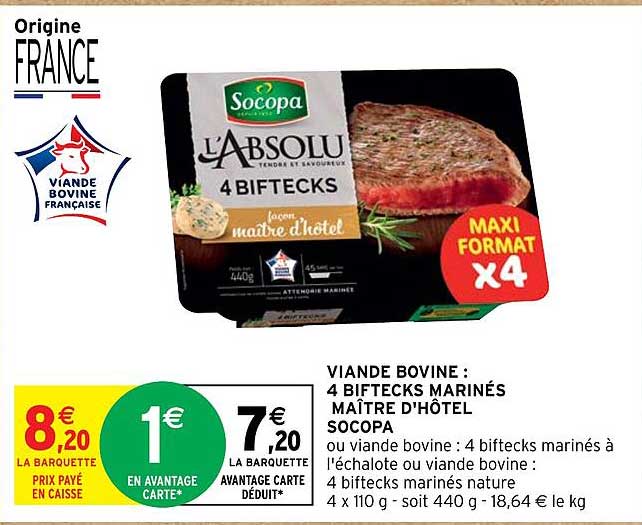 viande bovine: 4 biftecks marinés maître d'hôtel socopa