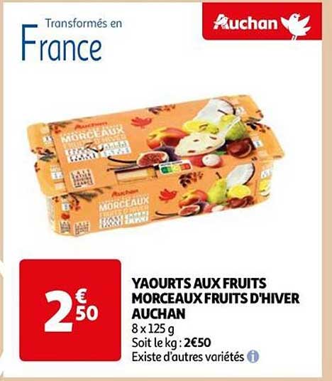 yaourts aux fruits morceaux fruits d'hiver auchan