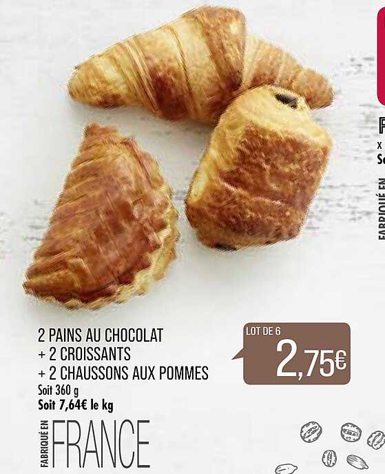 2 Pains Au Chocolat + 2 Croissants + 2 Chaussons Aux Pommes