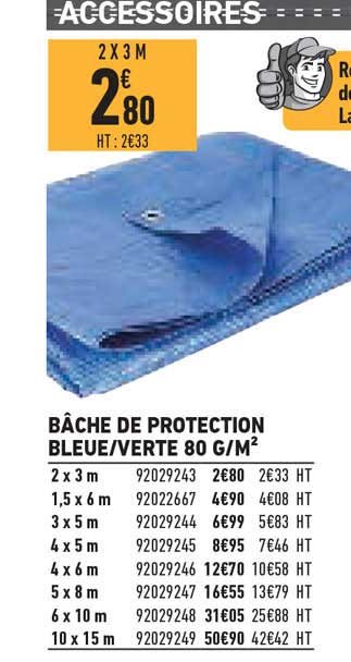 bâche de protection bleue-verte 80 g-m2