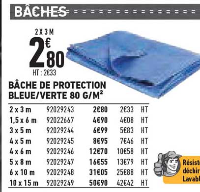 bâche de protection bleue-verte 80 g-m2