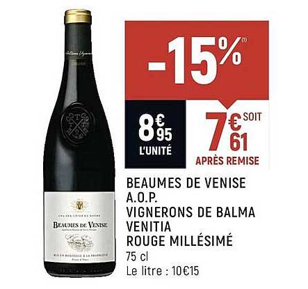 beaumes de venise a.o.p. vignerons de balma venitia rouge millésimé