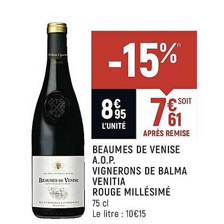 beaumes de venise a.o.p. vignerons de balma venitia rouge millésimé