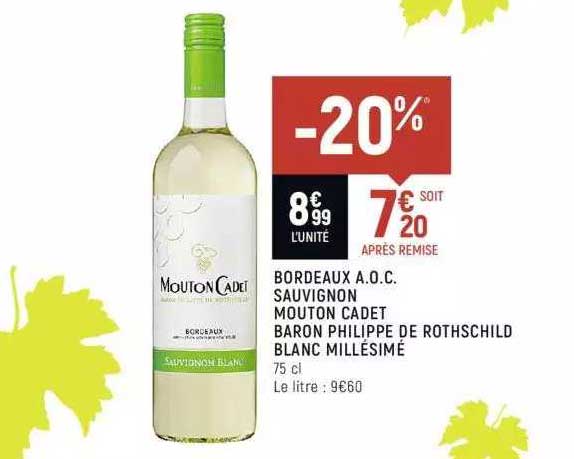 bordeaux a.o.c. sauvignon mouton cadet baron philippe de rothschild blanc millésimé
