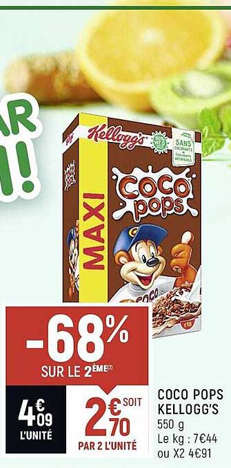 coco pops kellogg's -68% sur le 2ème