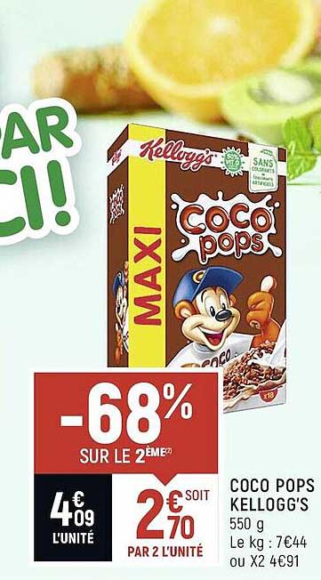 coco pops kellogg's -68% sur le 2ème