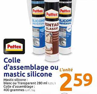colle d'assemblage ou mastic silicone pattex
