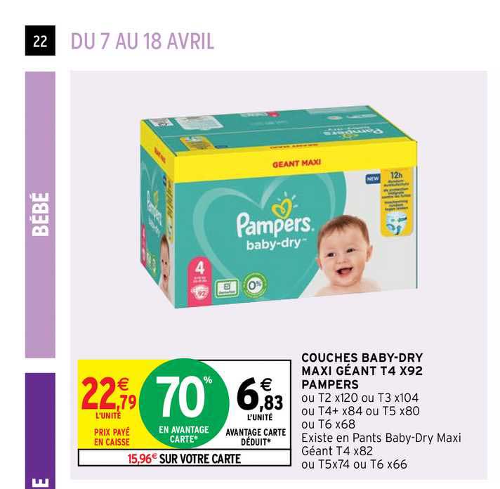 Couches Baby-dry Maxi Géant T4 X92 Pampers