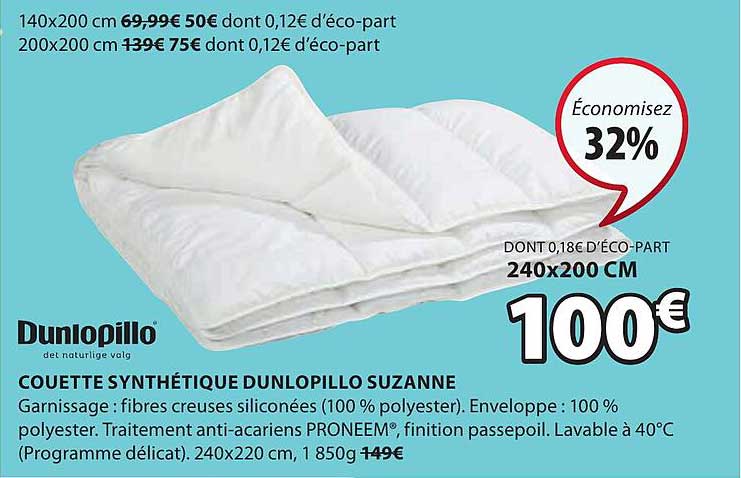 couette synthétique dunlopillo suzanne