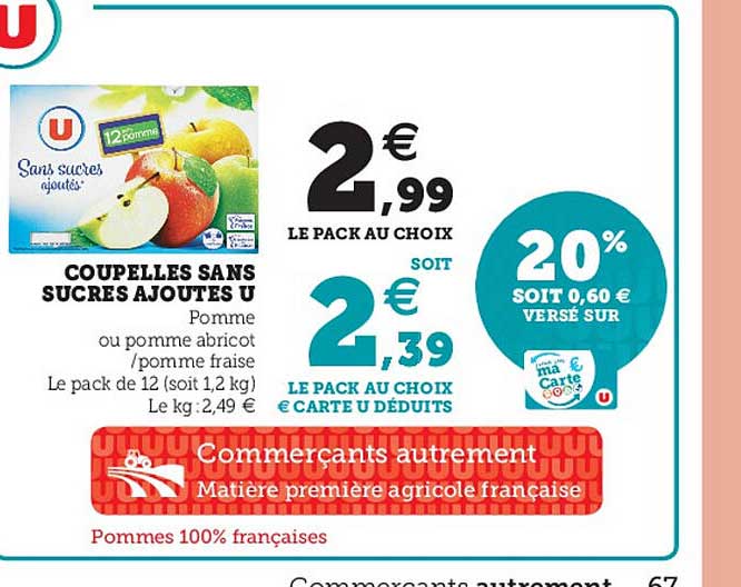 Coupelles Sans Sucres Ajoutés U