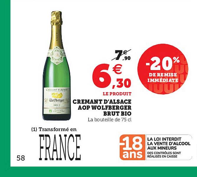 Cremant D'alsace Aop Wolfberger Brut Bio -20% De Remise Immédiate