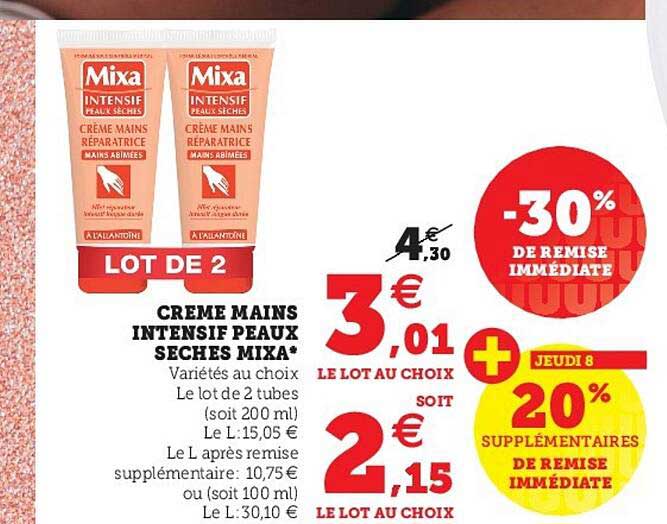 crème mains intensif peau sèches mixa