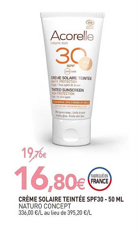 crème solaire teintée spf30 - 50 ml naturo concept