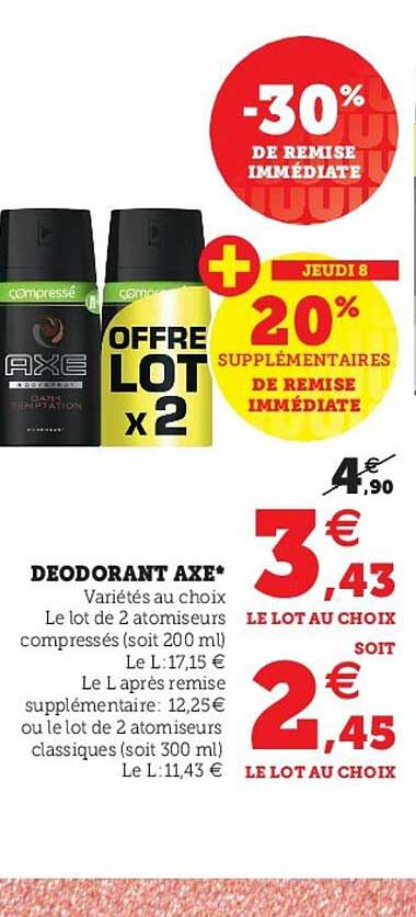 Déodorant Axe -30% De Remise Immédiate