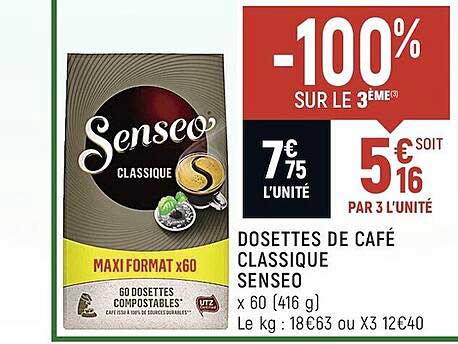 dosettes de café classique senseo -100% sur le 3ème