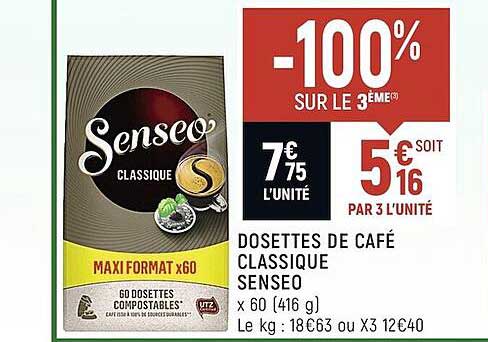 dosettes de café classique senseo -100 sur le 3ème