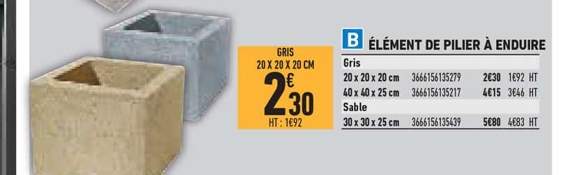 élément de pilier à enduire