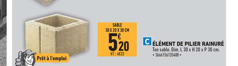 élément de pilier rainuré