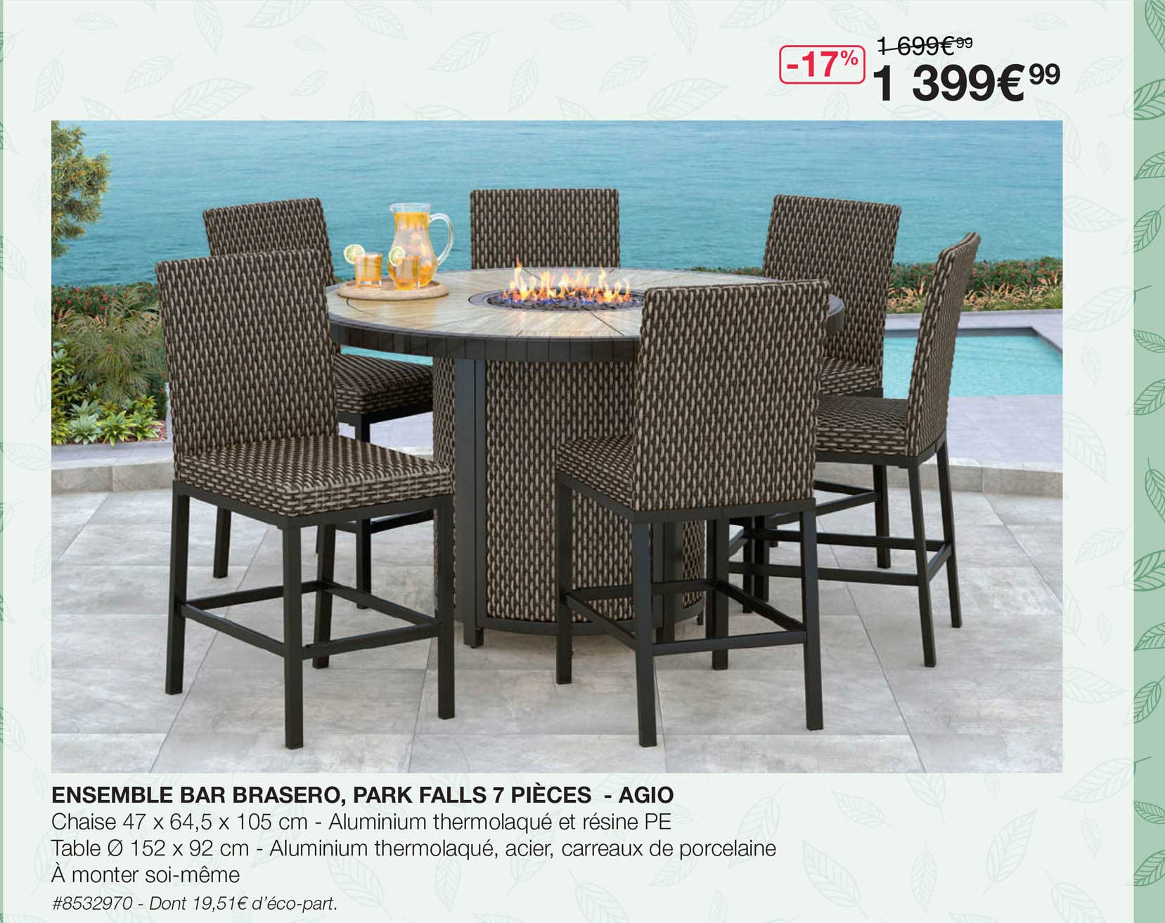 ensemble bar brasero, park falls 7 pièces - agio