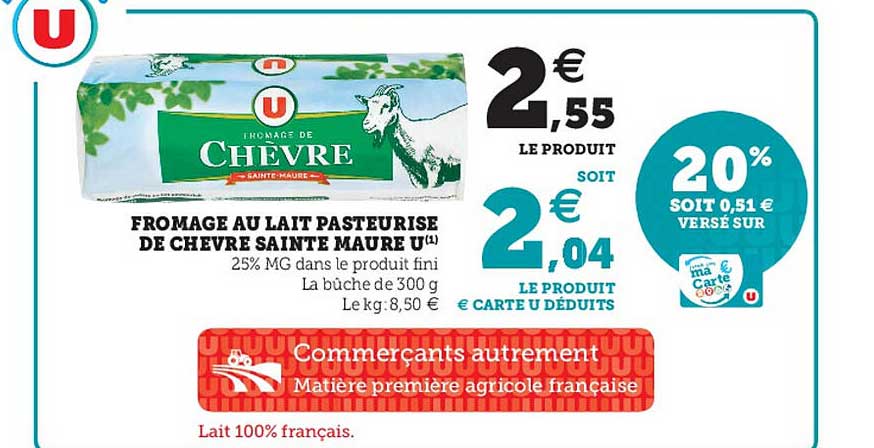 fromage au lait pasteurise de chèvre sainte maure u