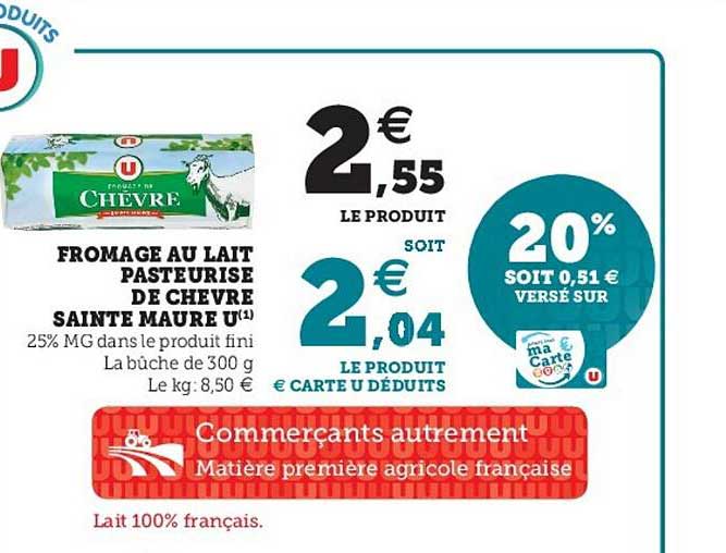 fromage au lait pasteurisé de chèvre sainte maure u