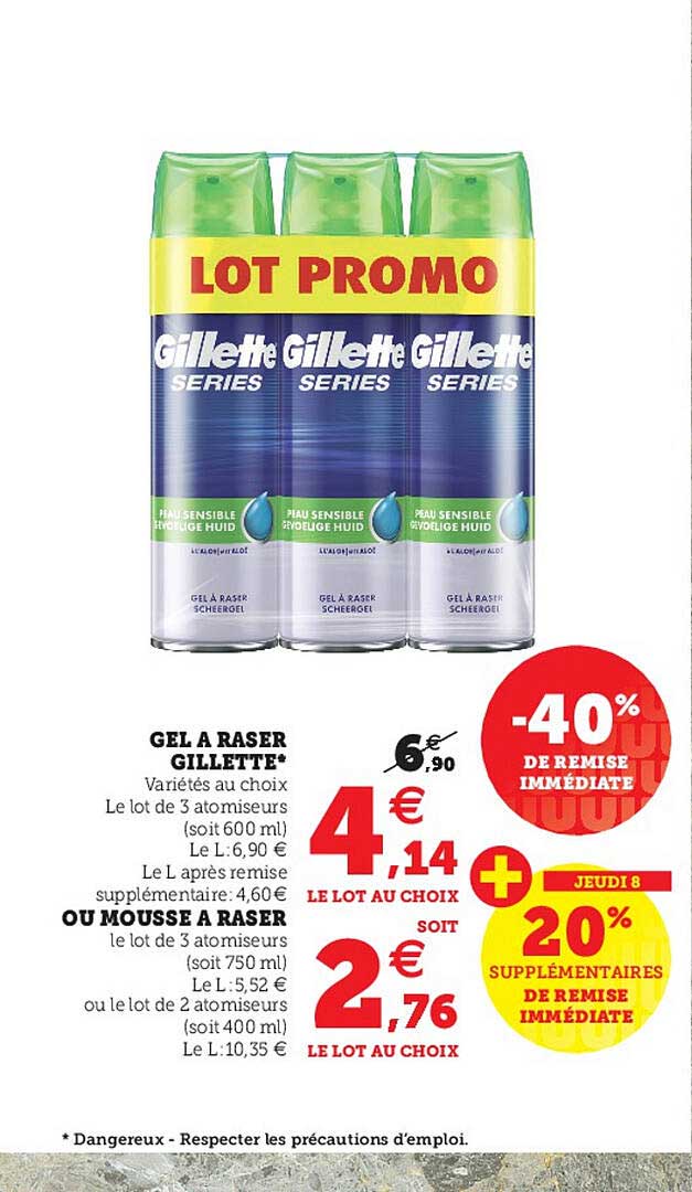 gel à raser gillette ou mousse à raser -40% de remise immédiate