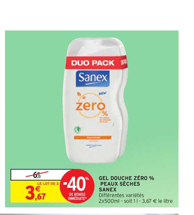 gel douche zéro % peaux sèches sanex