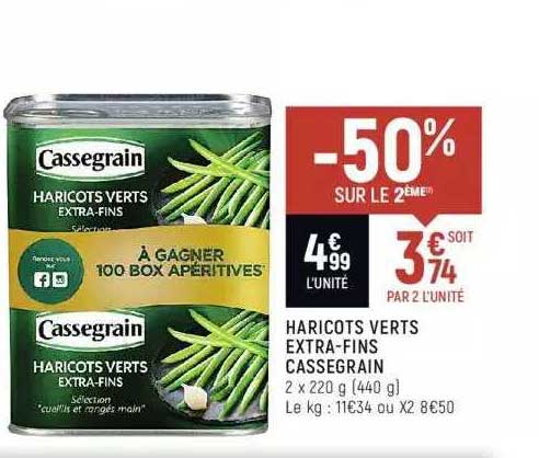 haricots verts extra-fins cassegrain -50% sur le 2ème