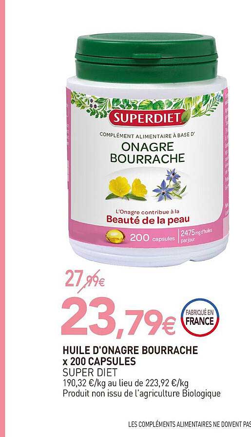 huile d'onagre bourrache x200 capsules super diet