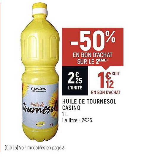 huile de tournesol casino -50% en bon d'achat sur le 2ème