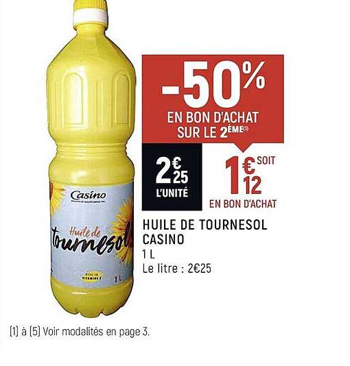 huile de tournesol casion -50% en bon d'achat sur le 2ème