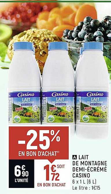 Lait De Montagne Demi-écrémé Casino