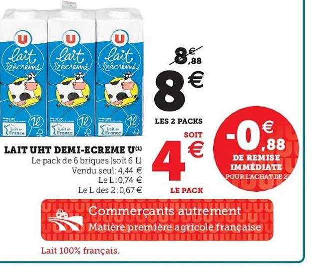 lait uht demi-écrémé u