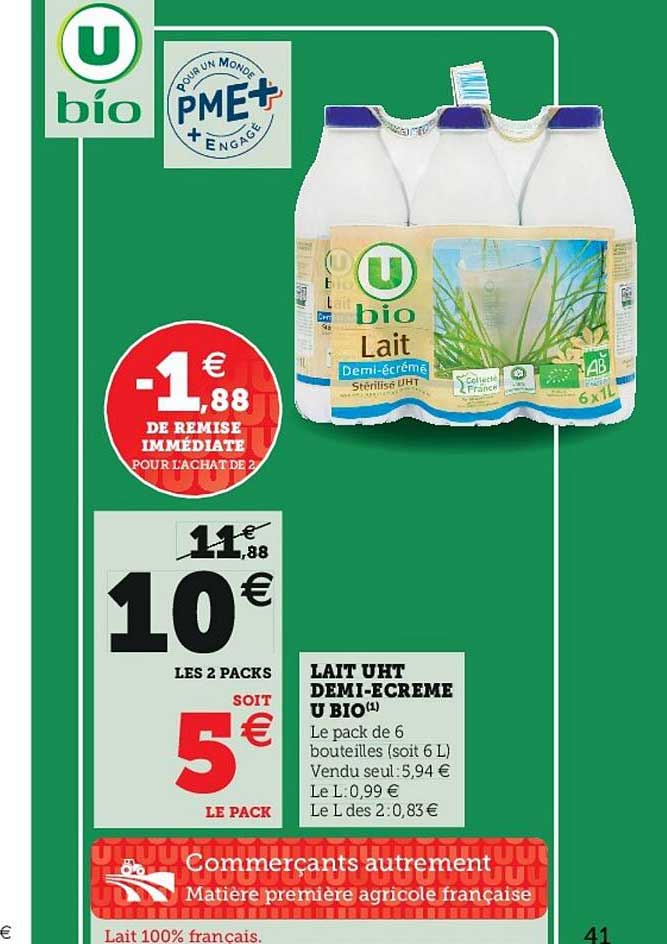 lait uht demi-écrémé u bio