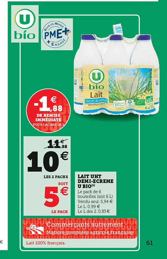 lait uht demi-écrémé u bio
