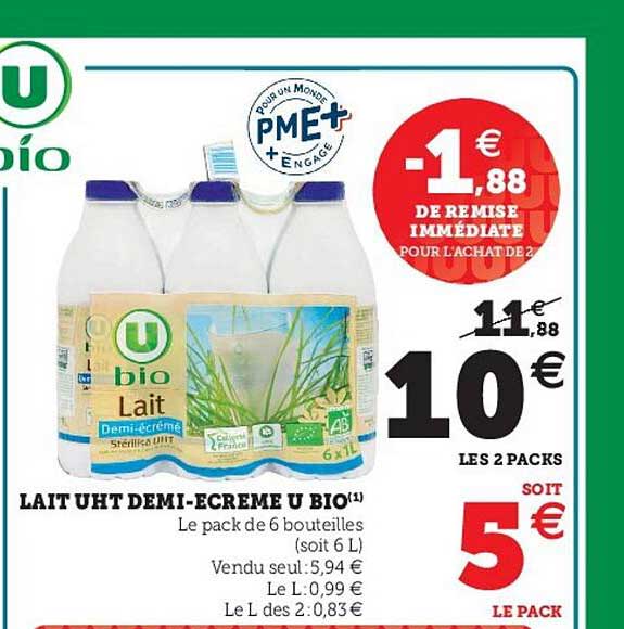 lait uht demi-écremé u bio