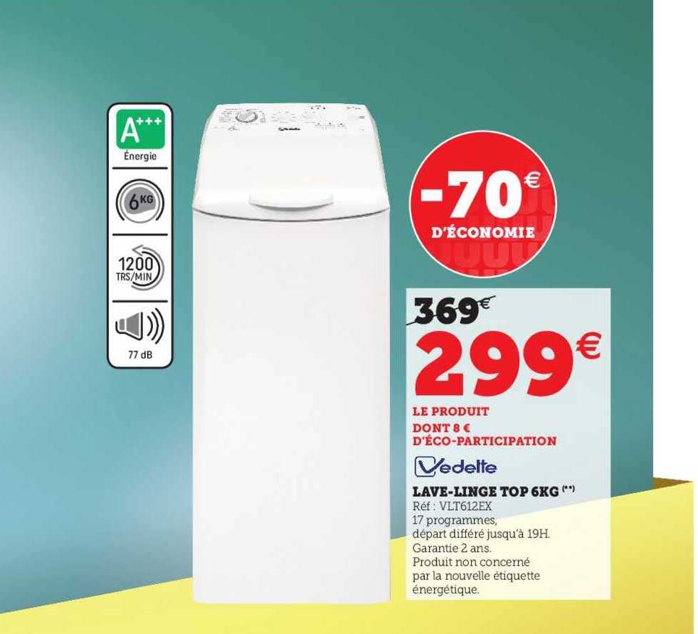 lave-linge top 6kg vedette