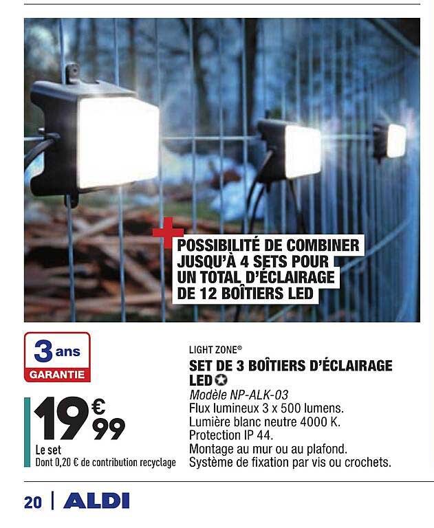 light zone set de 3 boîtiers d'éclairage led