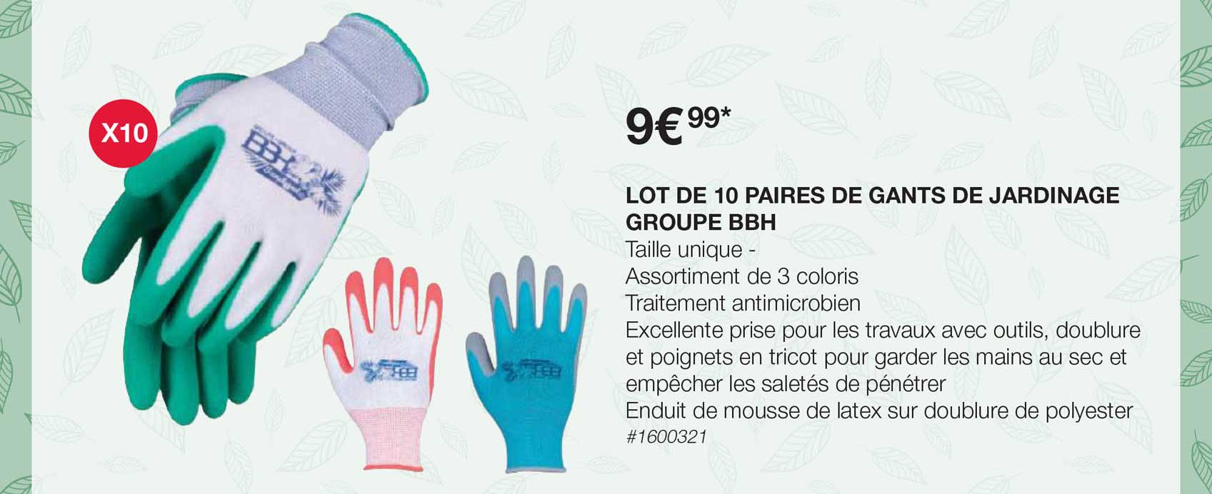 Lot De 10 Paires De Gants De Jardinage Groupe Bbh