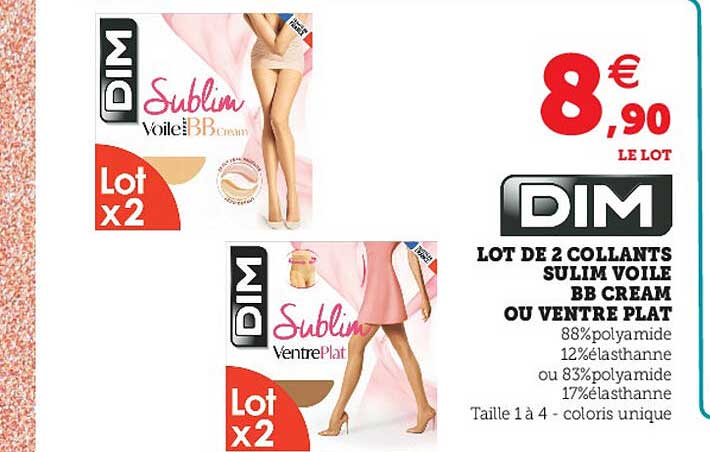 lot de 2 collants sulim voile bb cream ou ventre plat dim