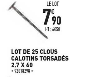 lot de 25 clous calotins torsadés 2,7 x 60