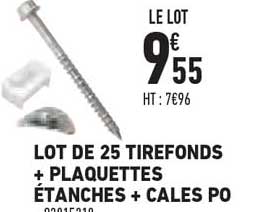 lot de 25 tirefonds + plaquettes étanches + cales po