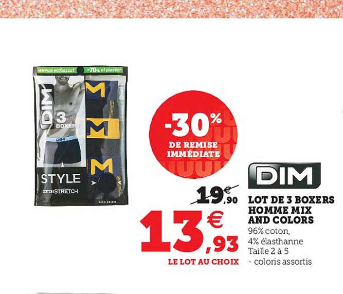 lot de 3 boxers homme mix and colors -30% de remise immédiate