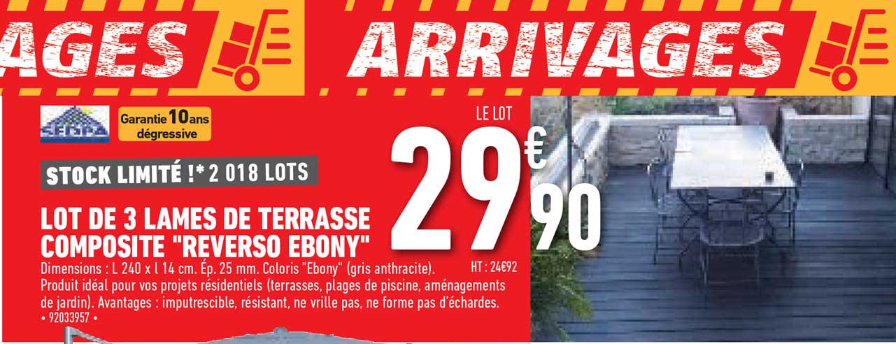 lot de 3 lames de terrasse composite "reverso ebony"