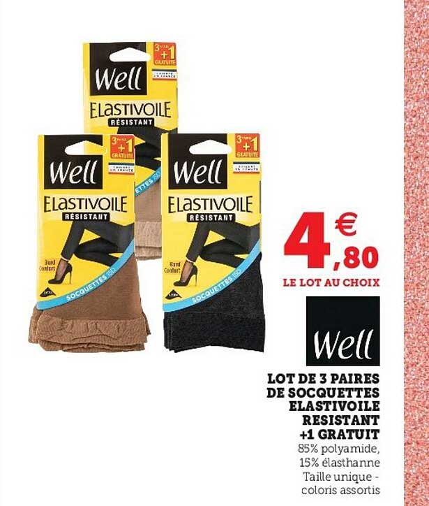 Lot De 3 Paires De Socquettes élastivoile Resistant + 1 Gratuit
