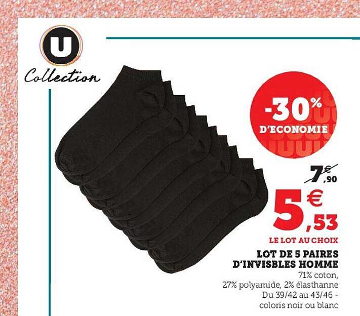 lot de 5 paires d'invisibles homme u collection