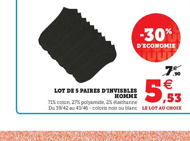 lot de 5 paires d'invisibles homme